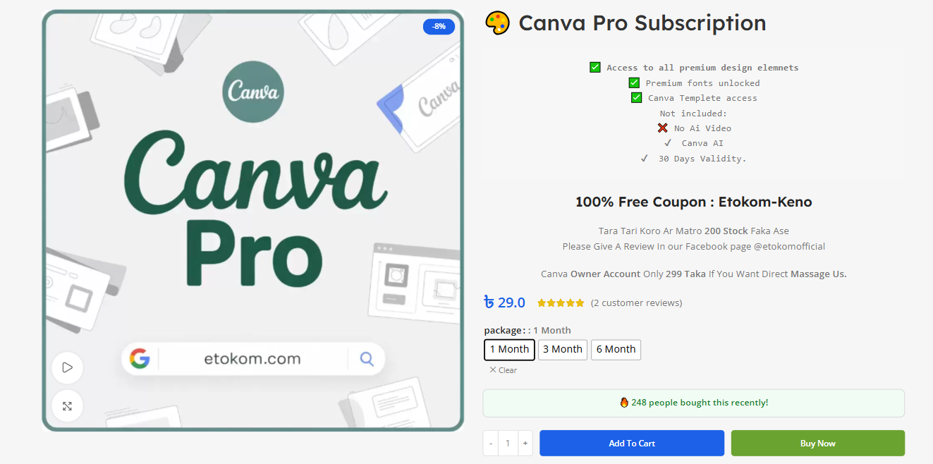 Canva Pro Cheap Price in etokom.com – Starting at 29 BDT