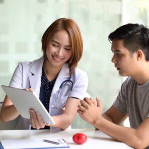 A doctor is advising a patient