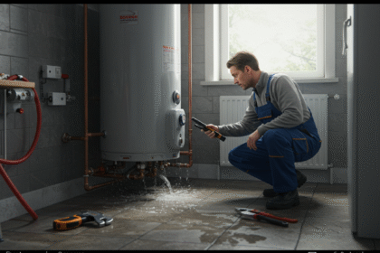 inspecting a leaking water heater
