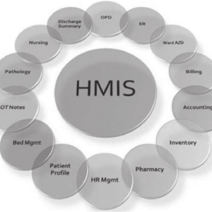 HMIS Software displaying patient records and hospital management data