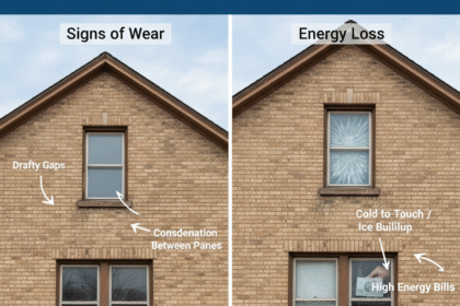 Comparison of old windows showing drafts, condensation, and energy loss in a brick house.